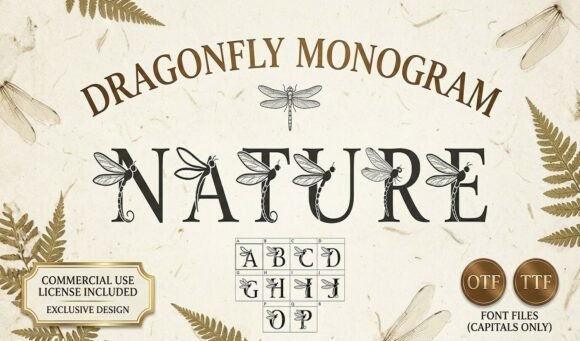 Dragonfly Monogram Font for Handmade Creations